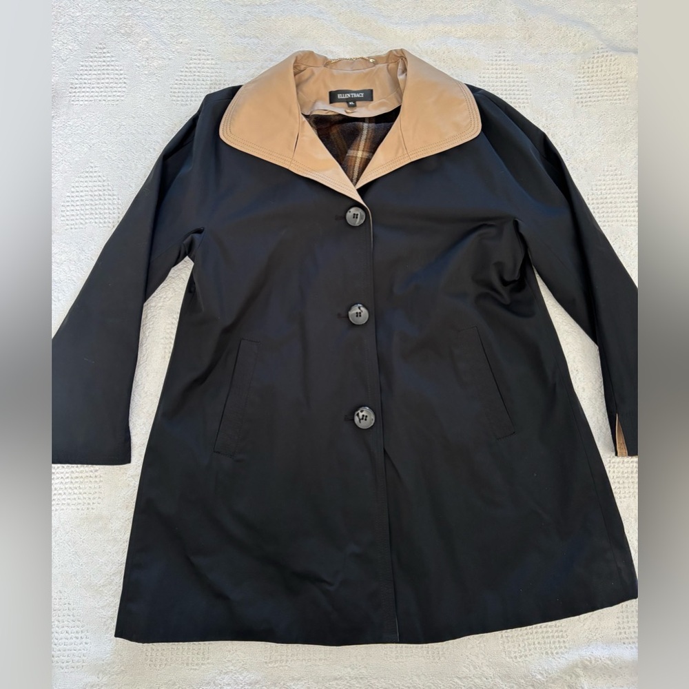 Ellen Tracy Women’s XL Black Tan Water Repellent Swing Coat Preowned Jacket